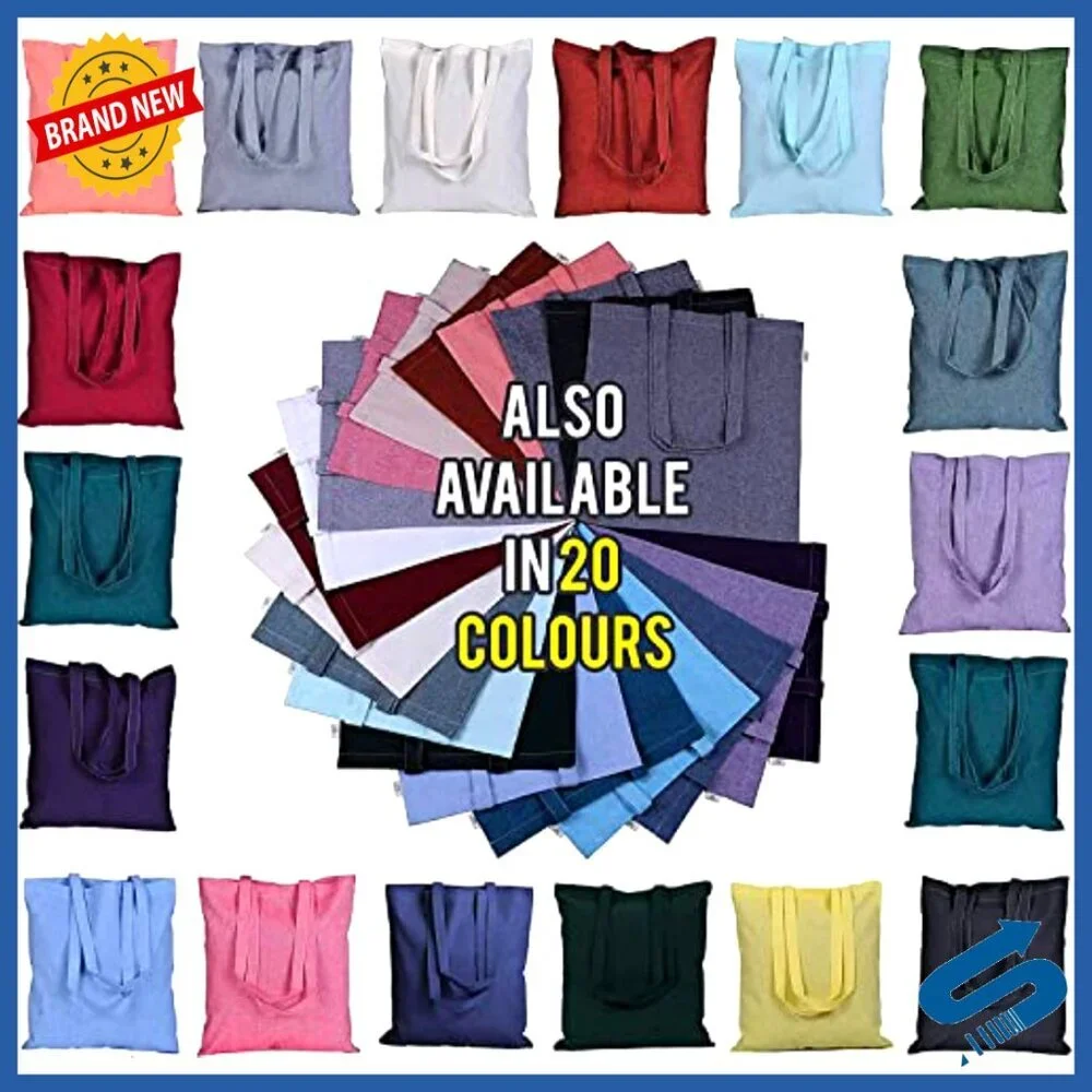 Reusable Grocery Tote Bags Eco Friendly Cotton Canvas Strong Long Handles